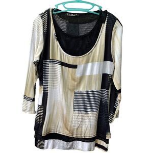 Lior Paris  layered look abstract print tunic edgie black mesh